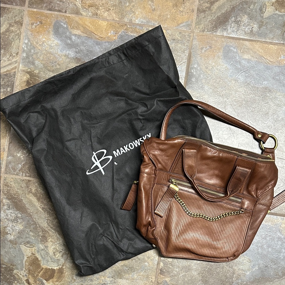 B. Makowsky Rich Brown Leather Shoulder Bag